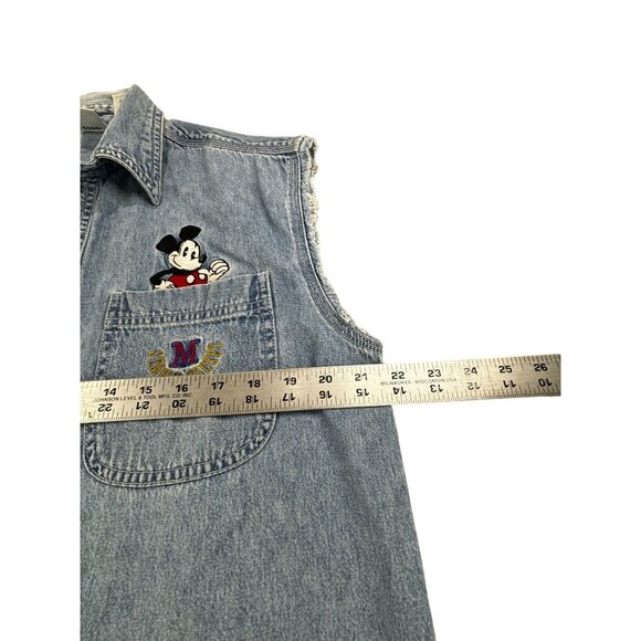 Vtg The Disney Store Mickey Mouse Denim Sleeveless Button-Up Shirt S * Flaw - Picture 8 of 11